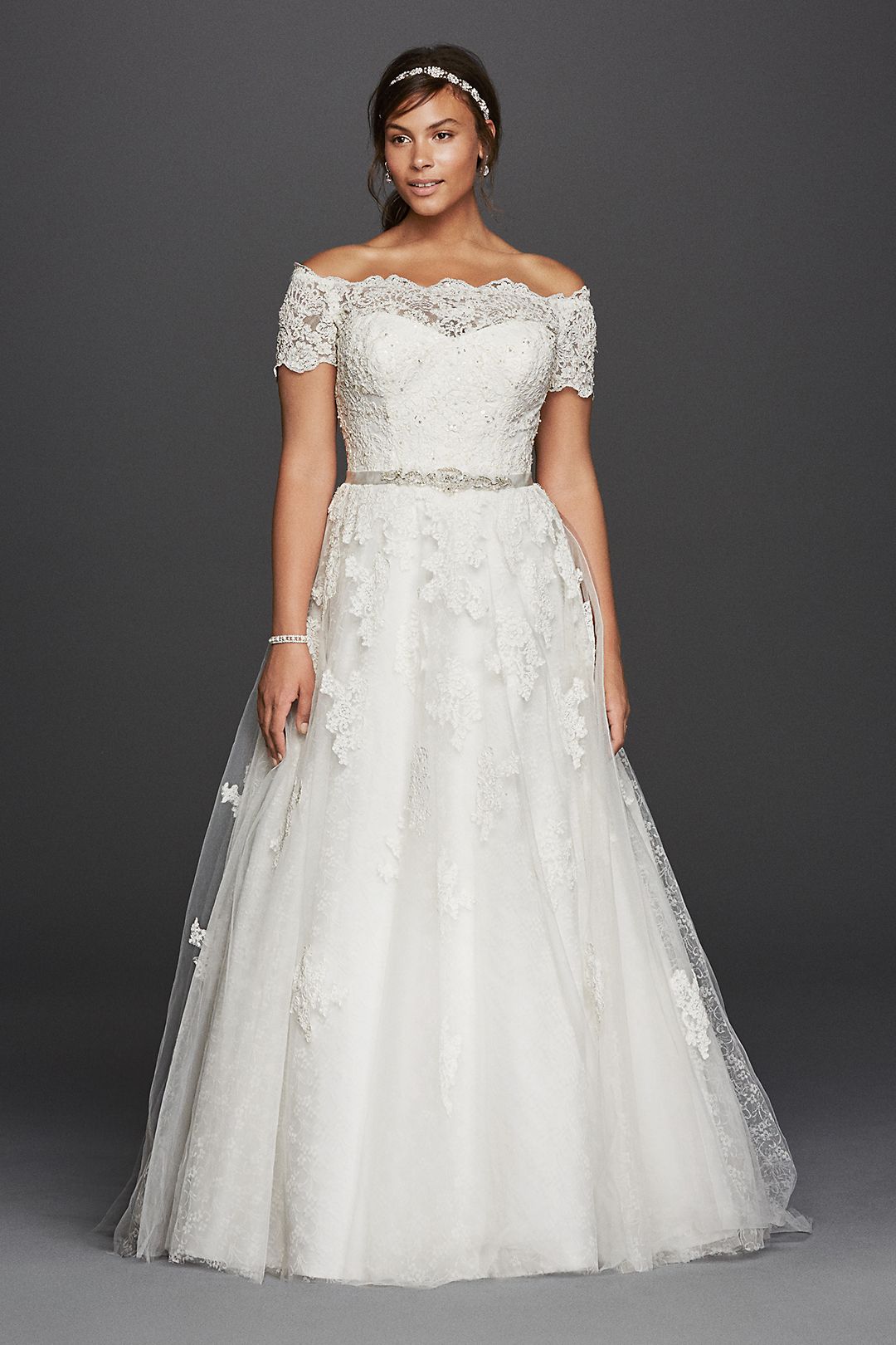 Jewel Short Sleeve Off The Shoulder Wedding Dress Image 1
