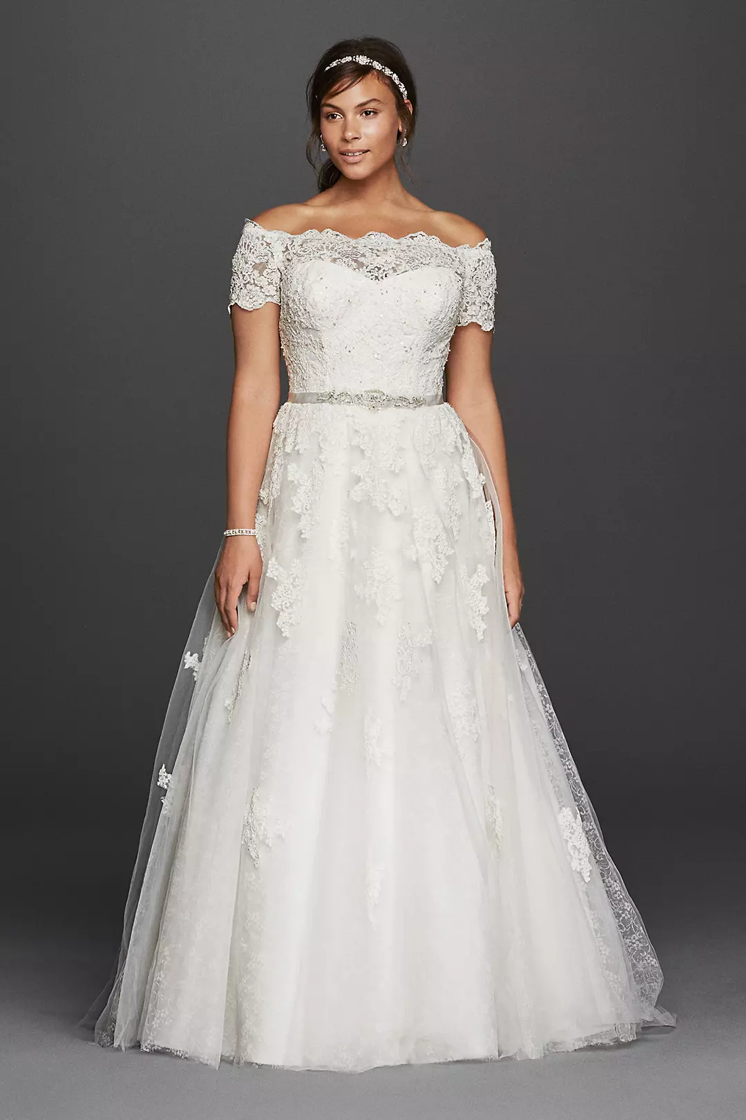 Jewel Short Sleeve Off The Shoulder Wedding Dress Image