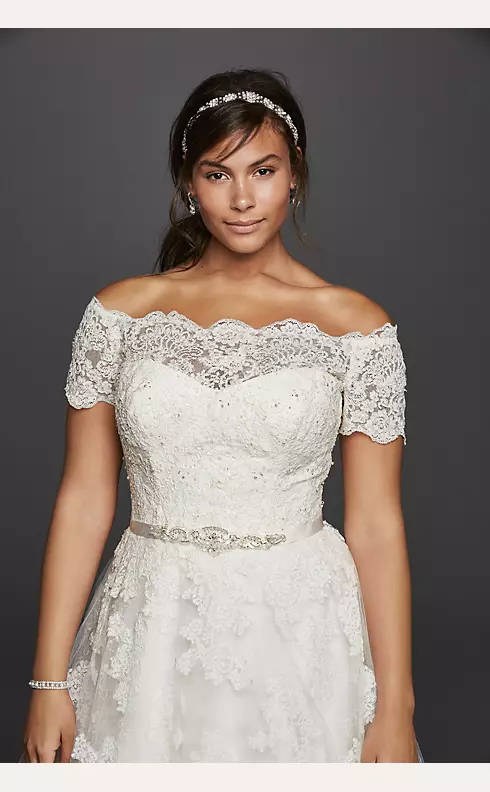 Jewel Short Sleeve Off The Shoulder Wedding Dress Image 3
