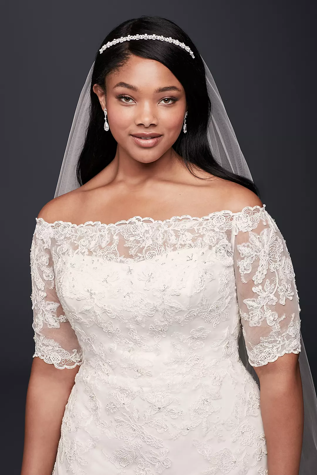 Three Quarter Sleeve Allover Lace, Plus Size Wedding Dress, Curvy Fit  Wedding Dress, Sheath, Fit and Flare Wedding Dress, 