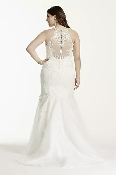 Jewel Illusion Halter Lace Plus Size Wedding Dress Image 2