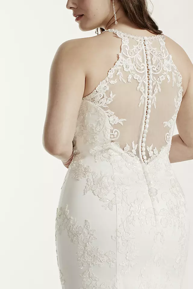 Jewel Illusion Halter Lace Plus Size Wedding Dress Image 4