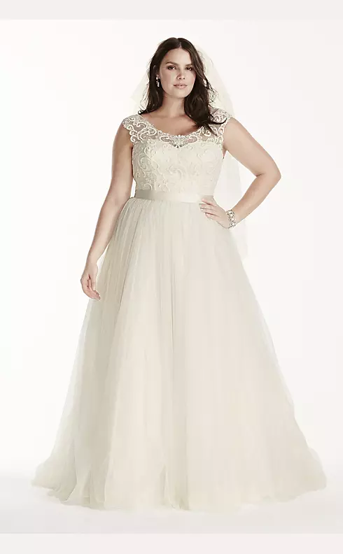 As-Is Tulle Plus Size Cap Sleeve Wedding Dress Image 1