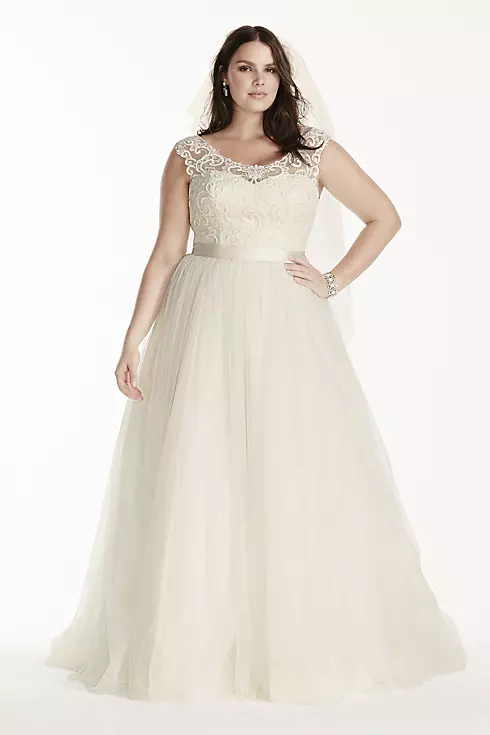 As-Is Tulle Plus Size Cap Sleeve Wedding Dress Image 1