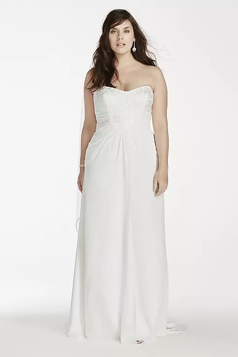 Crinkle Chiffon Strapless Plus Size Wedding Dress Image 1