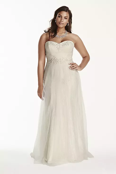 Strapless Tulle Over Lace Sheath Wedding Dress Image 1