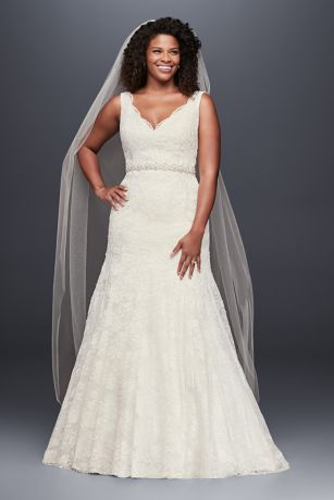 Deep V Neck Lace Trumpet Wedding Dress