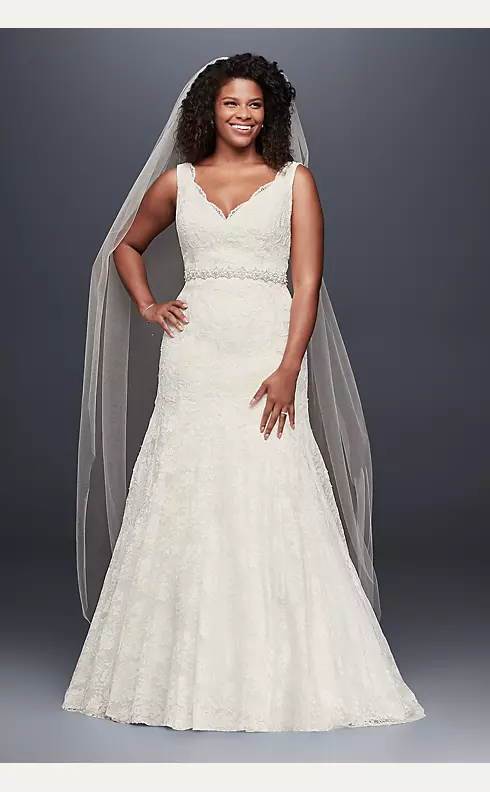 Jewel Lace Wedding Dress with Scalloped V-Neck   Image 1