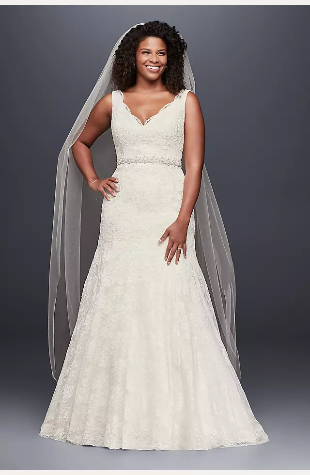 Jewel Lace Wedding Dress with Scalloped V-Neck   Image