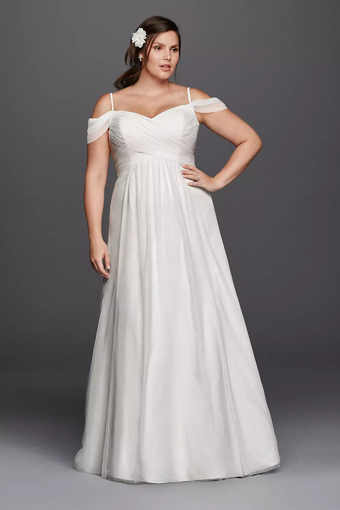 Tulle A-line Wedding Dress with Swag Sleeves Image
