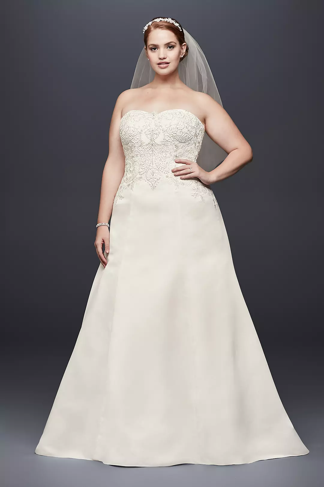 Strapless Satin A-line Wedding Dress with Beading Image