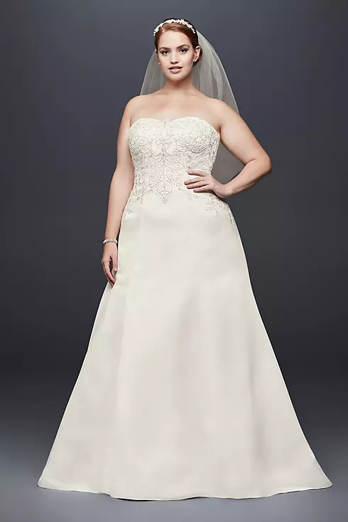 Strapless Satin A-line Wedding Dress with Beading Image 1