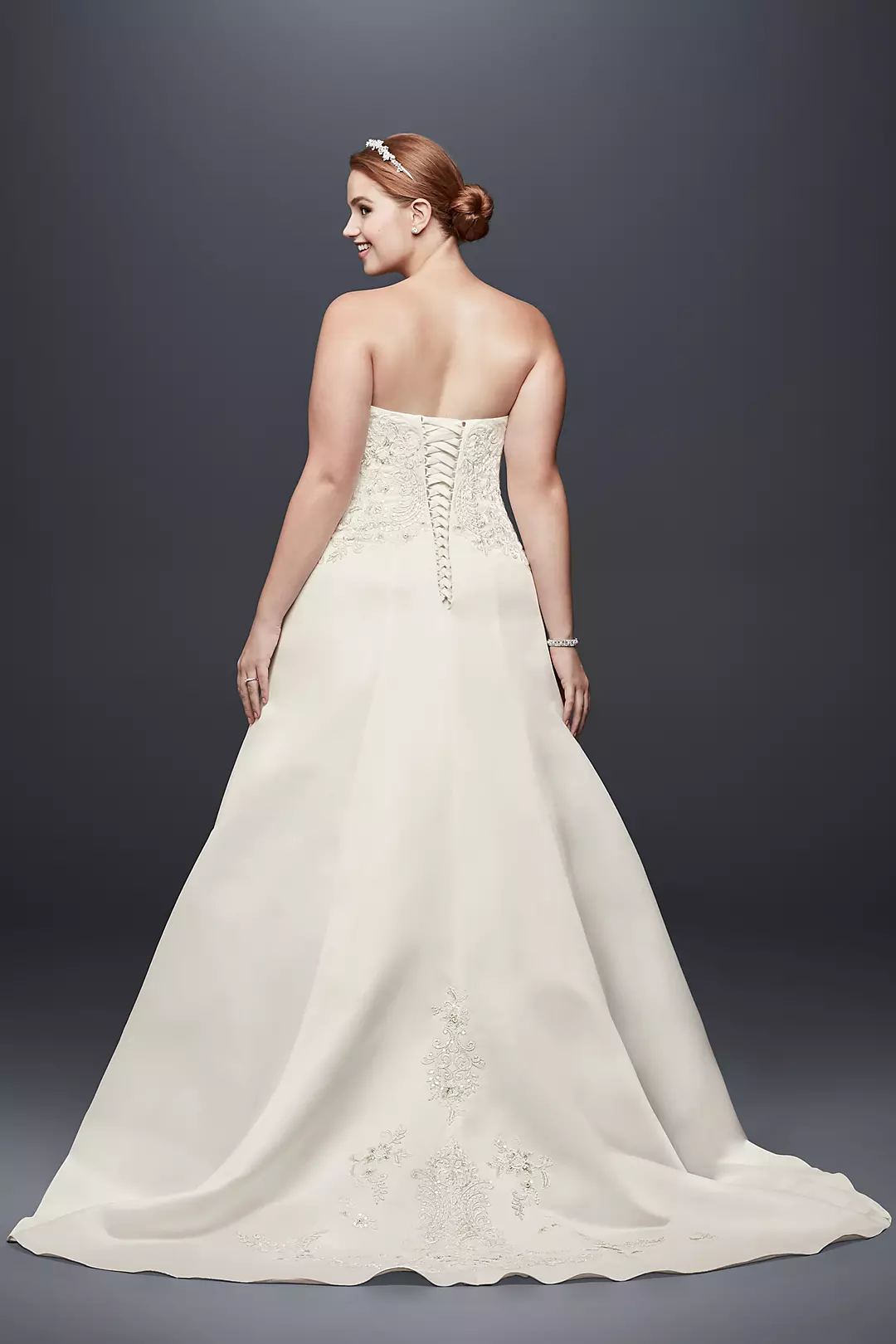 Strapless Satin A-line Wedding Dress with Beading Image 2