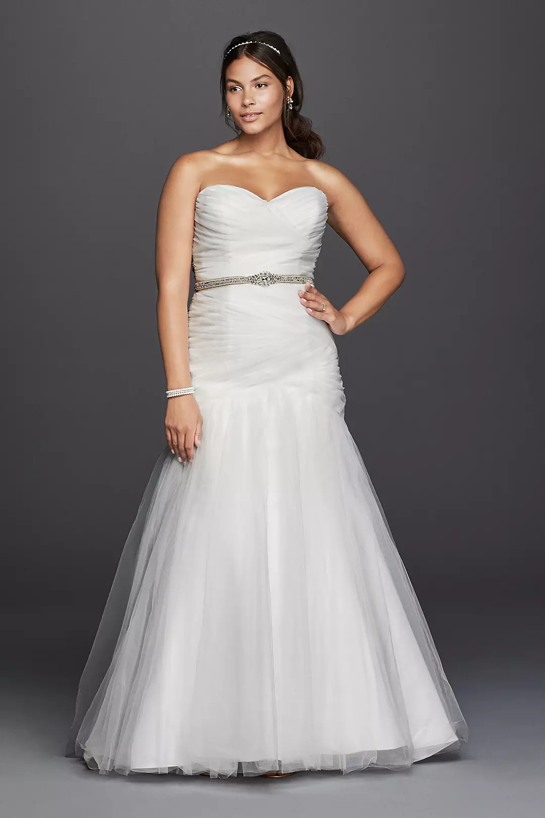 Strapless Ruched Mermaid Tulle Wedding Dress Image
