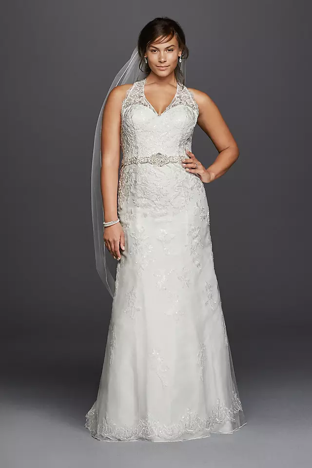 Jewel Lace Wedding Dress with Halter Neckline Image