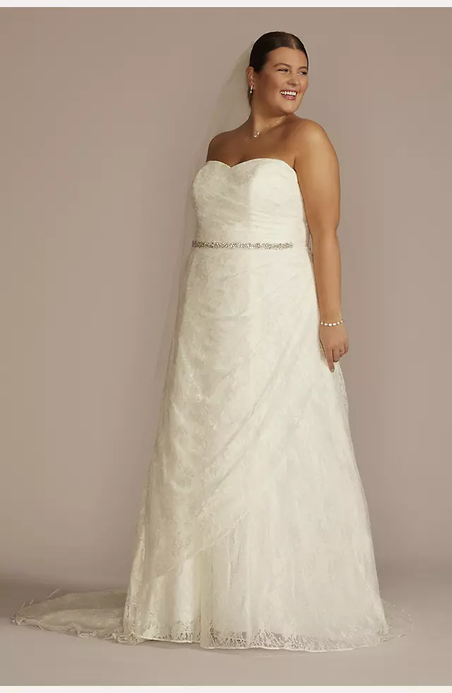 David's Bridal V9454 A-line strapless sweetheart wedding dress/gown beaded  sz 8