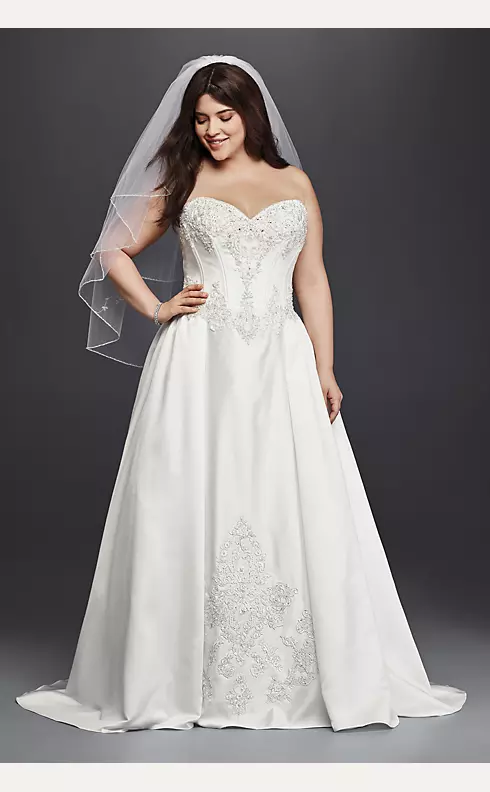 Strapless Satin Plus Size Ball Gown Wedding Dress Image 1