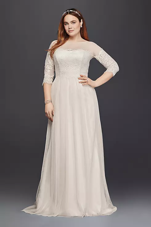 As-Is Plus Size Wedding Dress with Lace Sleeves  Image 1