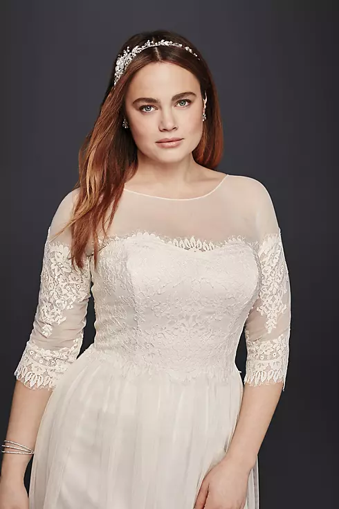 As-Is Plus Size Wedding Dress with Lace Sleeves  Image 3