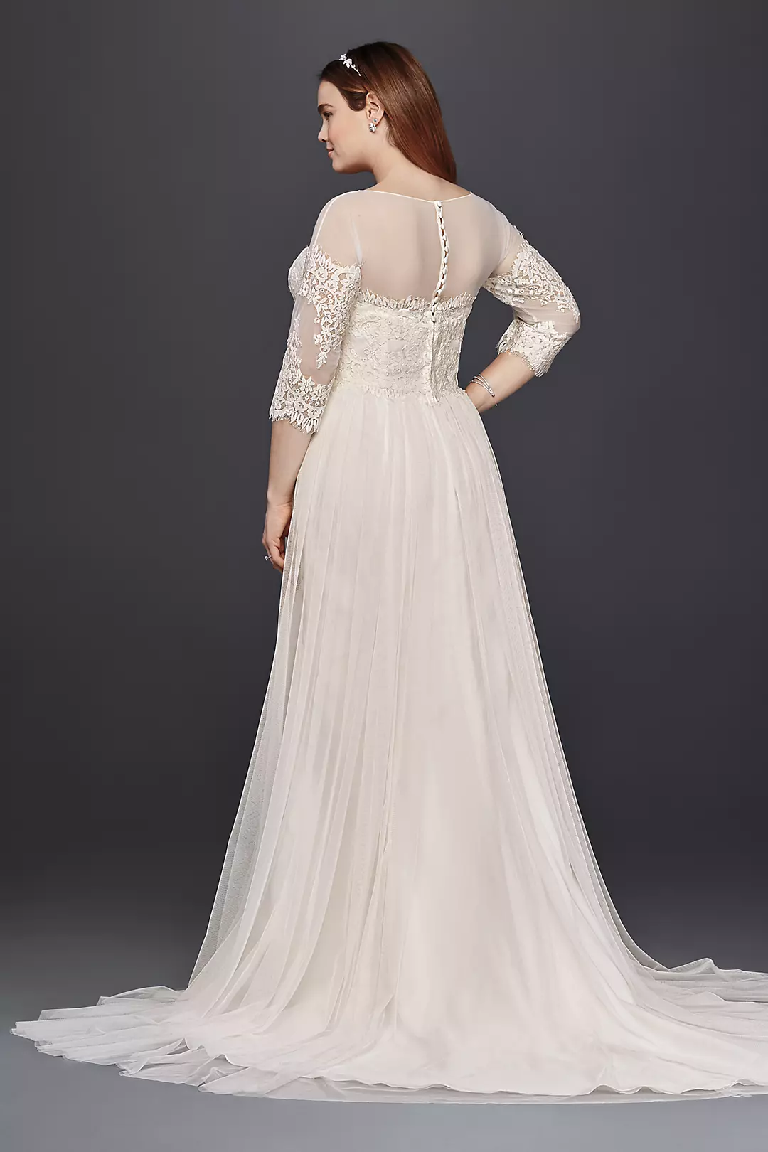 As-Is Plus Size Wedding Dress with Lace Sleeves  Image 2