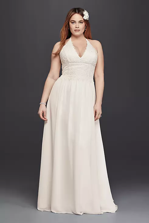 As-Is Plus Size Lace Sheath Halter Wedding Dress Image 1