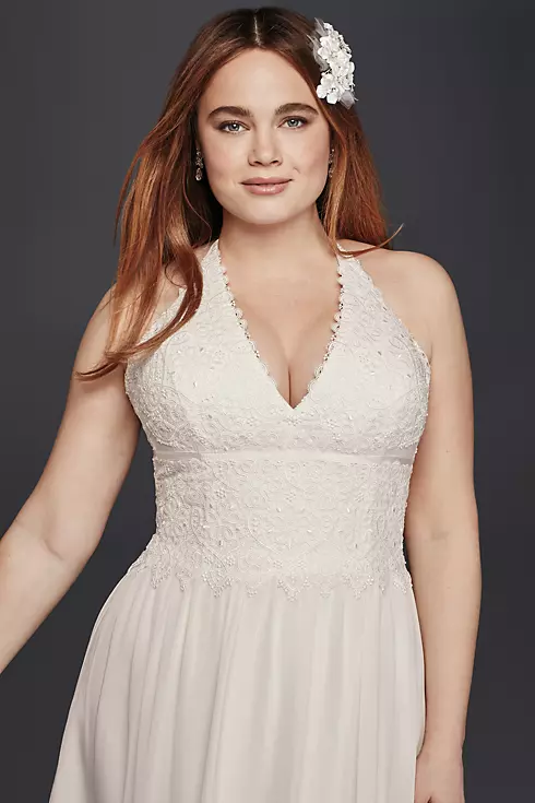 As-Is Plus Size Lace Sheath Halter Wedding Dress Image 3