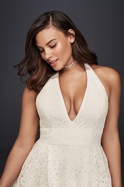 As-Is Plunging Lace Halter Plus Size Wedding Dress Image 4