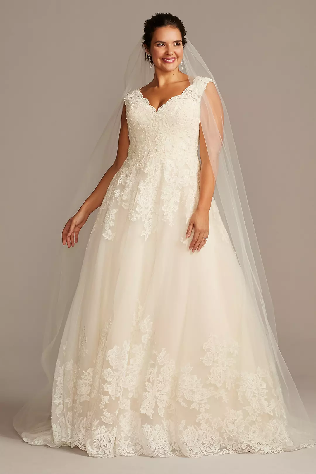 As Is V-Neck Lace Tulle Plus Size Wedding Dress Image