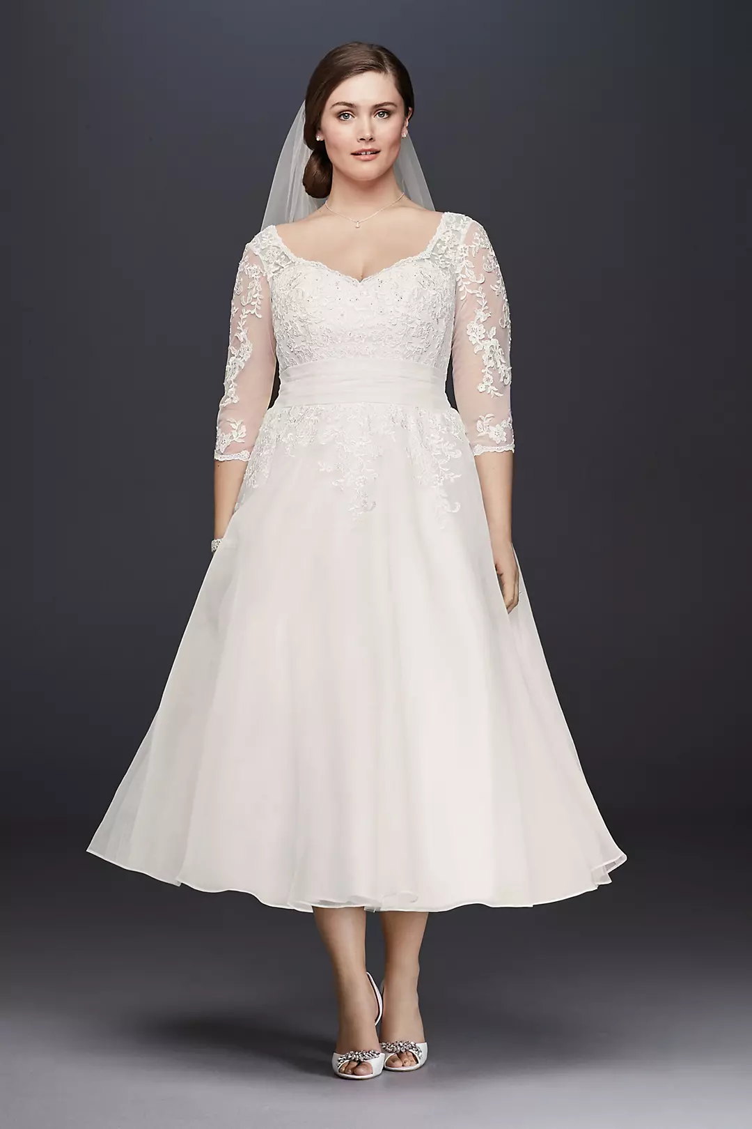 Tulle Plus Size Tea-Length Wedding Dress Image