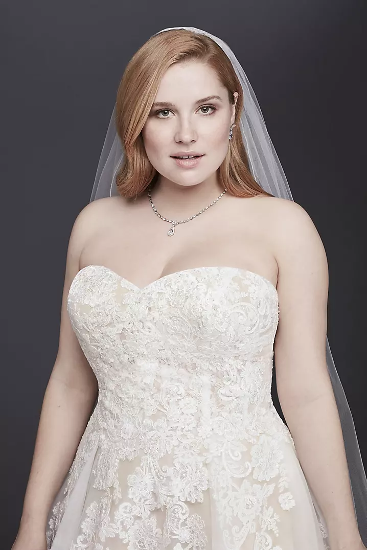 As-Is Sheer Lace and Tulle Plus Size Wedding Dress | David's As-Is Sheer Lace and Tulle Plus Size Wedding Dress | David's