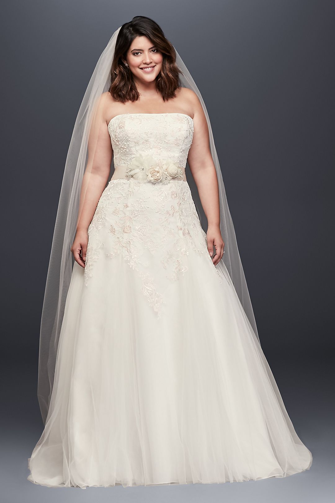 Lace-Appliqued Tulle A-Line Wedding Dress  Image 1