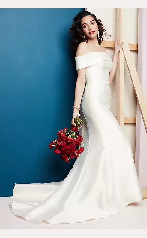 Off-the-Shoulder Mikado Trumpet Wedding Dress Image 4