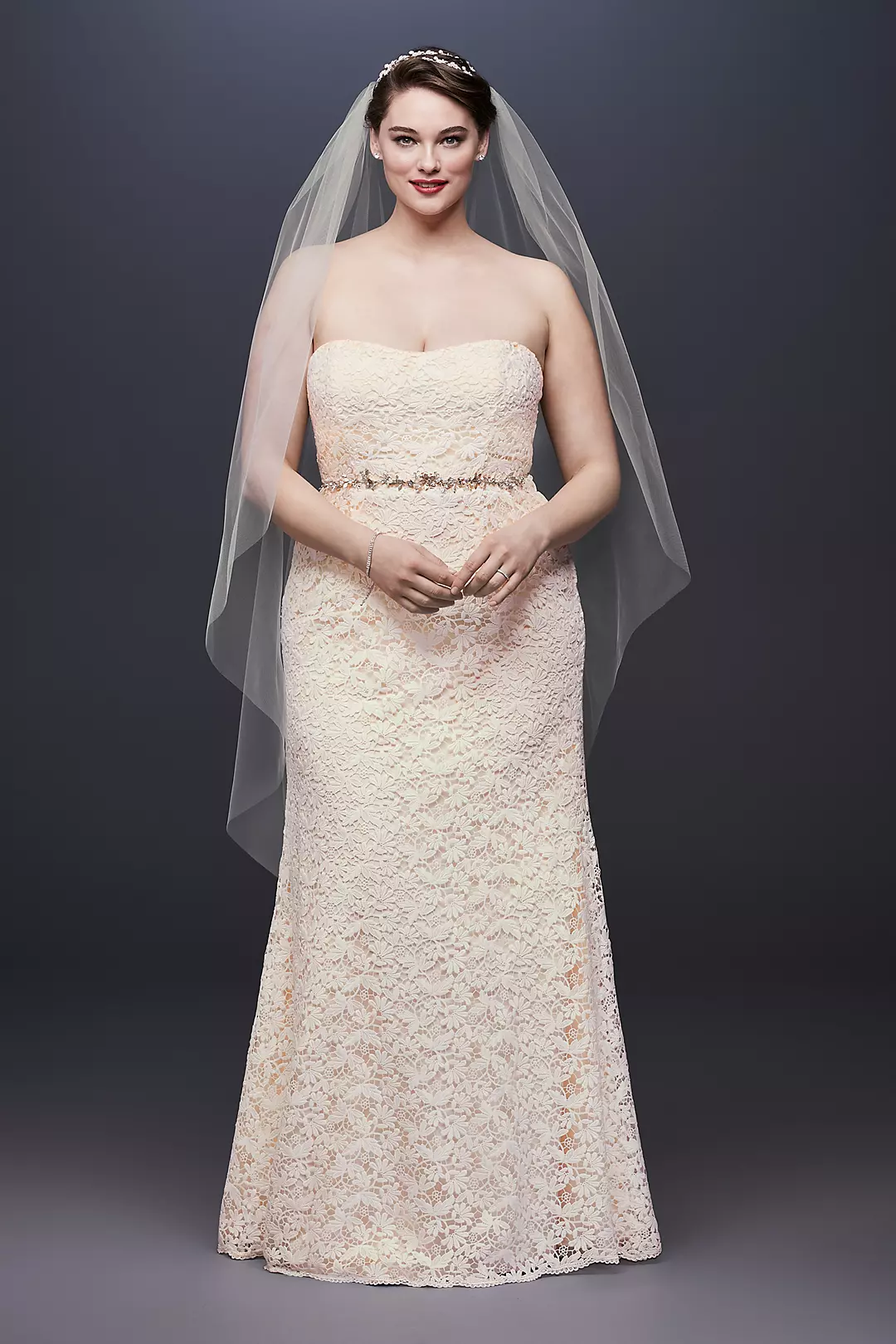 Guipure Lace Sheath Wedding Dress with Ribbon Sash Image