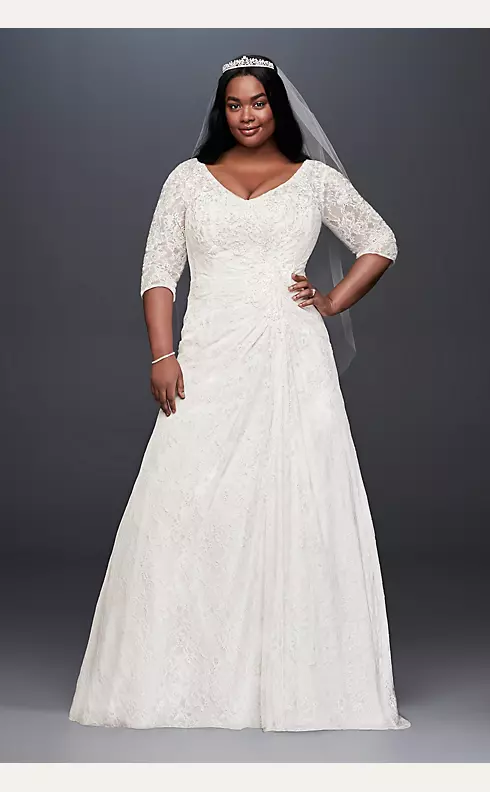 Draped Lace A-Line Plus Size Wedding Dress