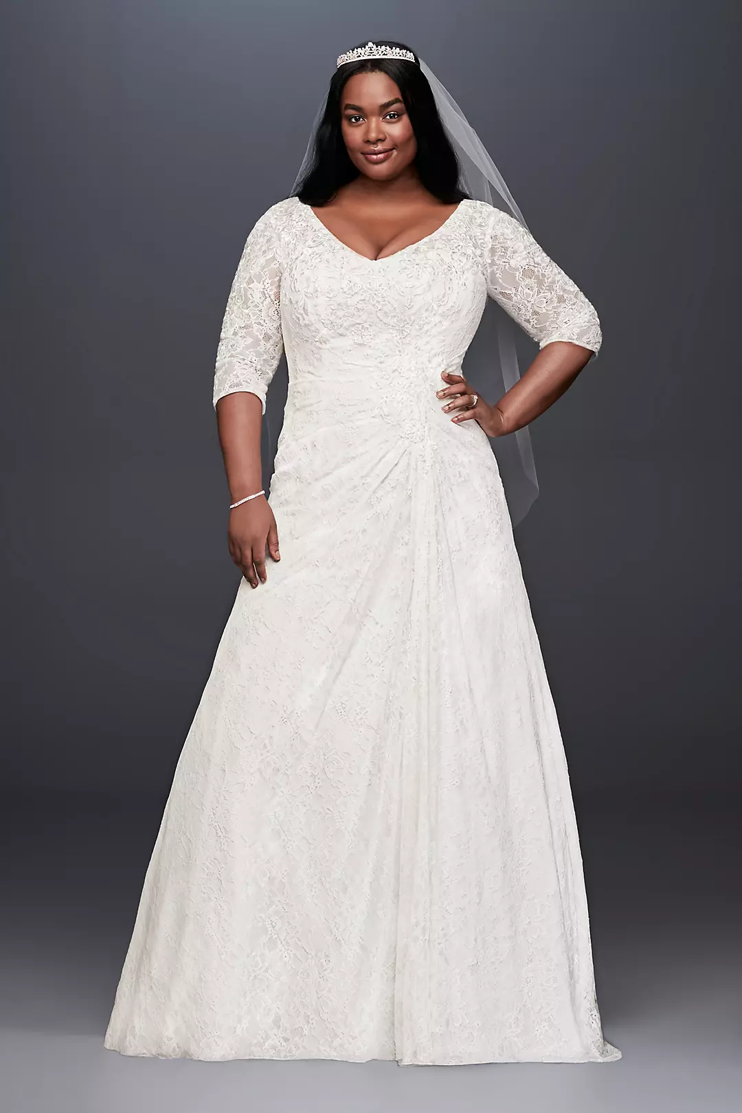 Draped Lace A-Line Plus Size Wedding Dress  Image