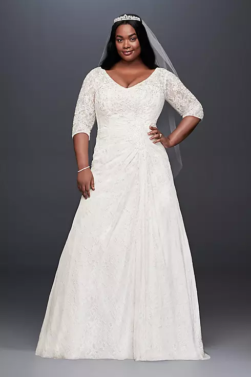 Draped Lace A-Line Plus Size Wedding Dress