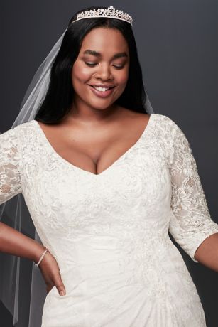 Draped Lace A-Line Plus Size Wedding Dress | David's Bridal