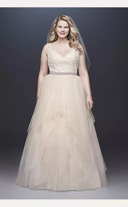 Tulle Tank V-Neck Ball Gown with Layered Skirt Image 1
