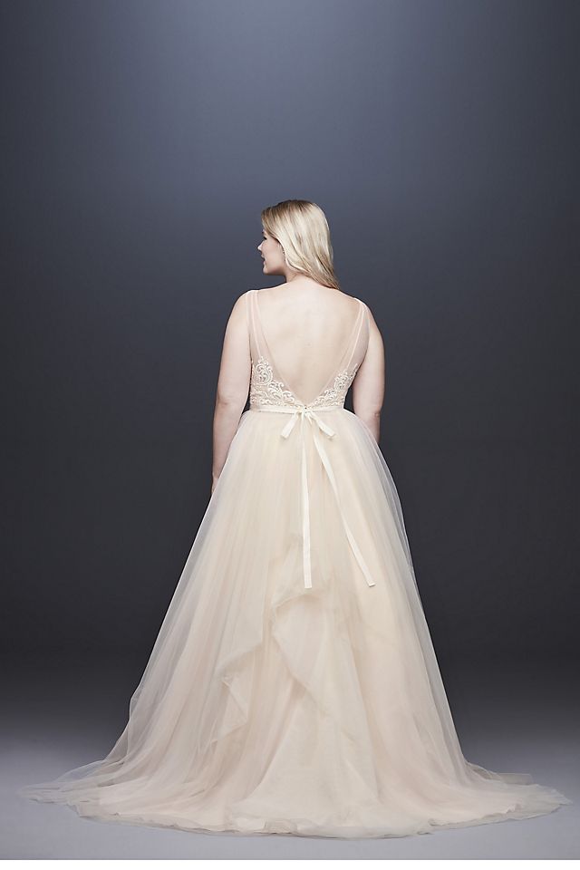 Tulle Tank V-Neck Ball Gown with Layered Skirt Image 2