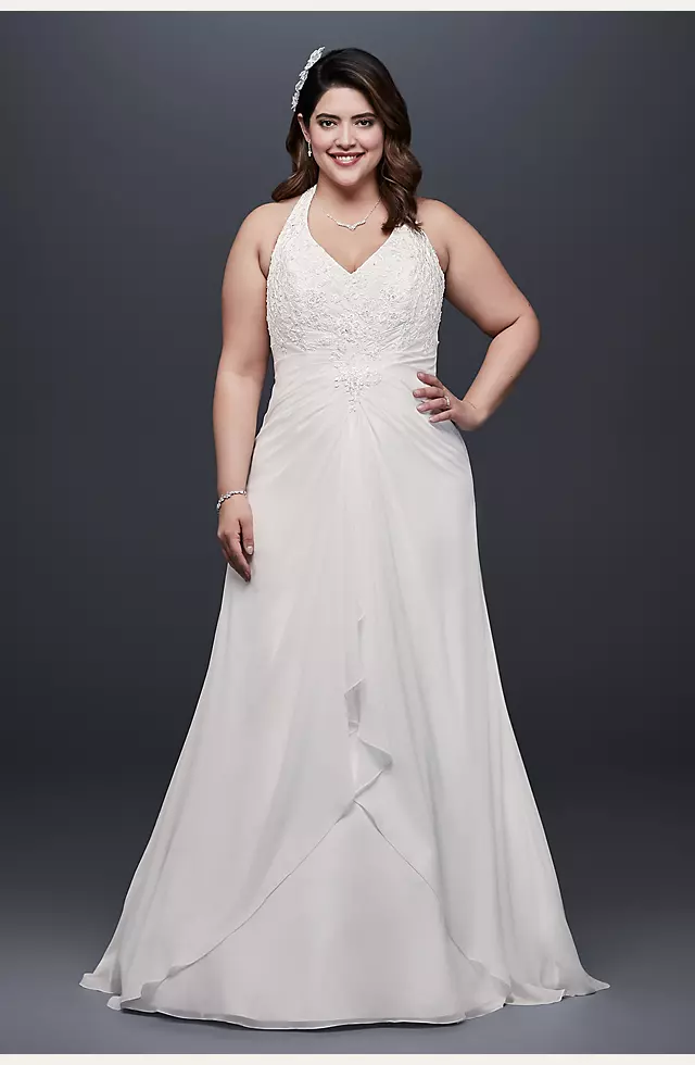 Chiffon Halter A-Line Plus Size Wedding Dress Image