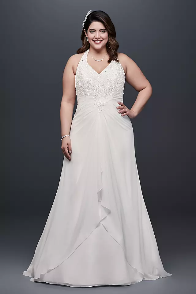 Chiffon Halter A-Line Plus Size Wedding Dress Image