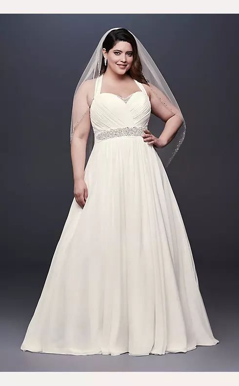 Chiffon Plus Size Wedding Dress with Illusion Back Image 1
