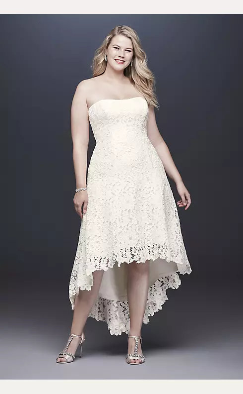 High-Low Tea-Length Corded Lace Wedding Dress Image 1
