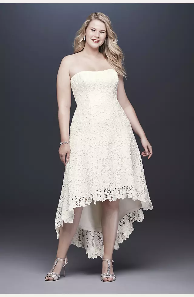 High-Low Tea-Length Corded Lace Wedding Dress Image