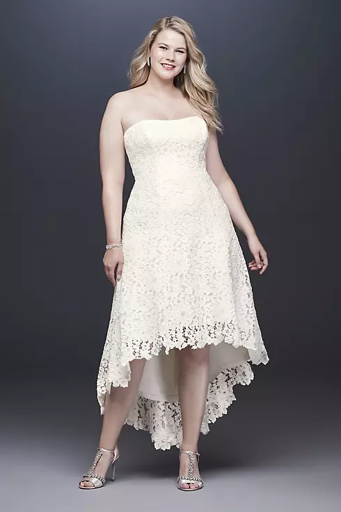 High-Low Tea-Length Corded Lace Wedding Dress Image 1