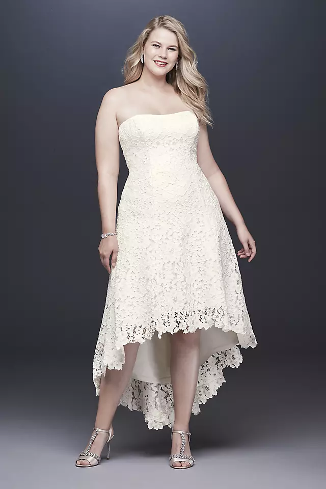 High-Low Tea-Length Corded Lace Wedding Dress Image