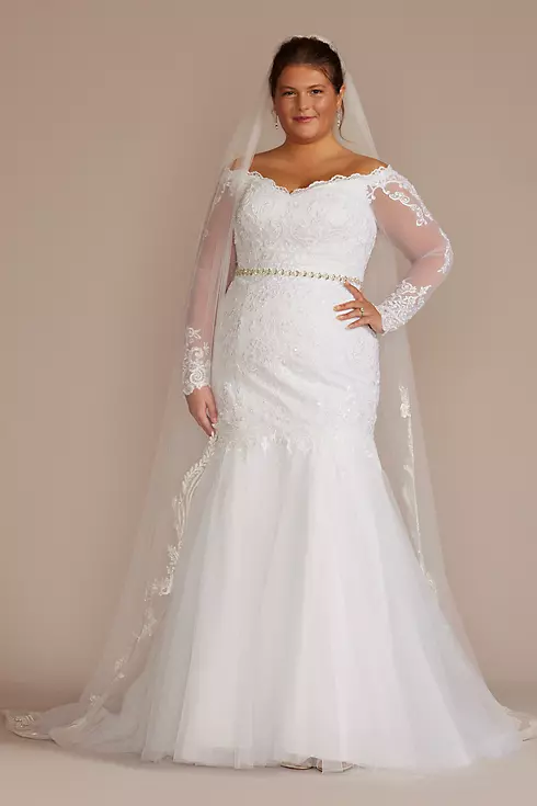 Long Sleeve Lace and Tulle Trumpet Wedding Dress Image 1