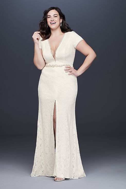 As Is V-Neck Cap Sleeve Plus Size Wedding Dress Image 1