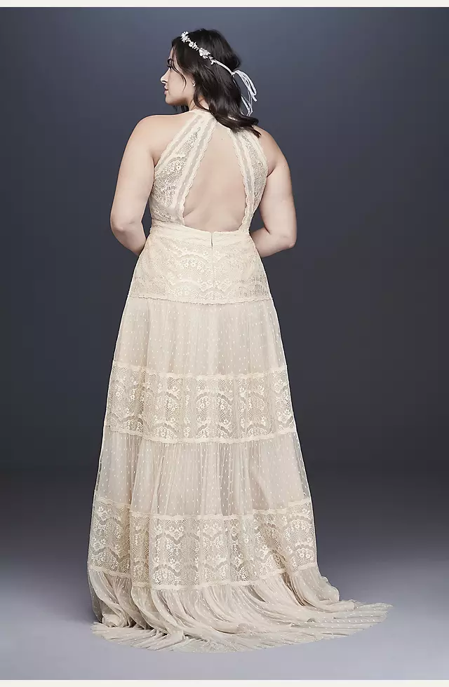 Lace and Point D'Esprit Open Back Wedding Dress Image 2