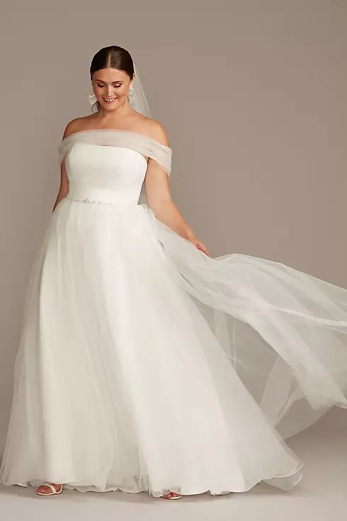 Off the Shoulder Pleated Tulle Wedding Dress Image 1